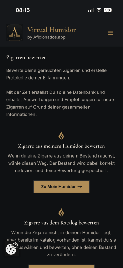 Virtual Humidor by Aficionados.app
Zigarren bewerten